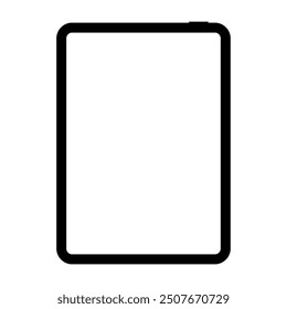 Color negro de la tableta con la pantalla táctil en blanco sobre fondo blanco. Maqueta realista y detallada del dispositivo. Ilustración vectorial de stock