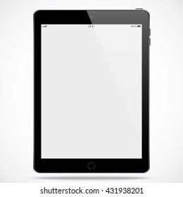 tablet black color with blank touch screen and shadow isolated on grey background. realistic and detailed device mockup. stock vector illustration