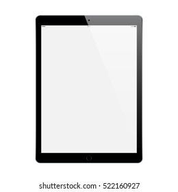 планшет в стиле ipad черный цвет с пустым сенсорным экраном, изолированным на белом фоне.