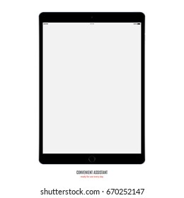 tablet black color with blank touch screen saver isolated on white background. realistic and detailed device mockup. stock vector illustration