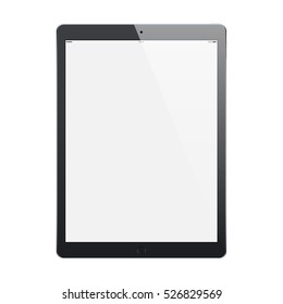 tablet black matte color with blank touch screen and flare isolated on white background. realistic and detailed device mockup. stock vector illustration