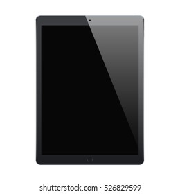 tablet black matte color with touch screen and flare isolated on white background. realistic and detailed device mockup. stock vector illustration