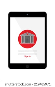 Tablet black on white background. Display sign in app bank of love concept.