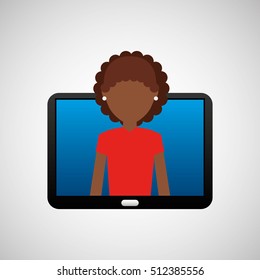 tablet black technology and character afro woman vector illustration eps 10