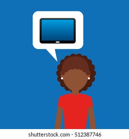 tablet black technology and character afro woman vector illustration eps 10