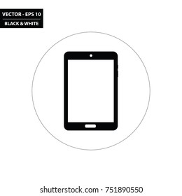 Tablet black and white flat icon. Vector Illustration.