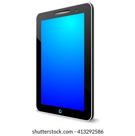 Tablet with Blank Blue Screen - Black tablet with blank, shiny screen