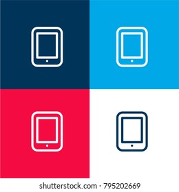 Tablet with blank screen four color material and minimal icon logo set in red and blue