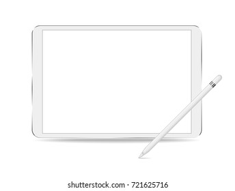 Tablet with blank screens isolated on white background. with smart pencil mockup to showcase your work in modern style.