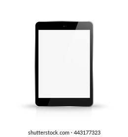 Tablet with blank white screen front view