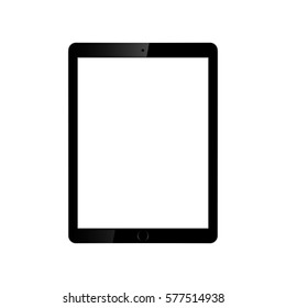 Tablet with blank white screen. Isolated on white background. Realistic vector illustration. Copy space.