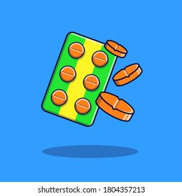Tablette in Blisterpackung flache Cartoon-Illustration. Das Gesundheitssymbol einzeln. Arzneimittelverpackung, Therapie, Heilung, Behandlung und Medikation.