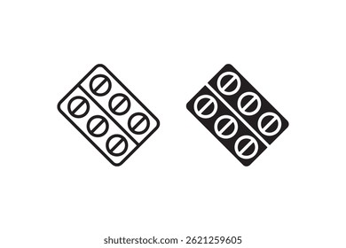 Symbol der Tablettenblisterpackung in Linie und geschlossen Vektor