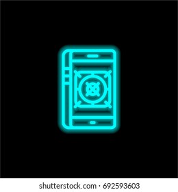 Tablet blue glowing neon ui ux icon. Glowing sign logo vector