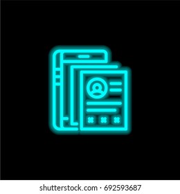 Tablet blue glowing neon ui ux icon. Glowing sign logo vector