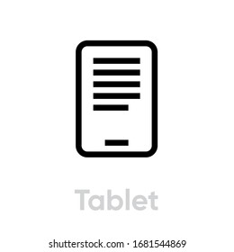 Tablet book read icon. Editable line vector. Vertical rectangle symbol, gadget with text on the screen. Single pictogram.