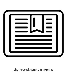 Tablet book reading icon. Outline tablet book reading vector icon for web design isolated on white background