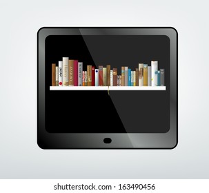 Tablet with book shelf.