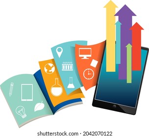 Tablet with books for online learning illustration