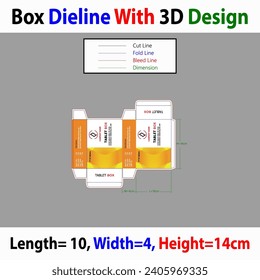 Tablet Box Packaging Design With 10x4x14cm Dieline Template Editable Vector File