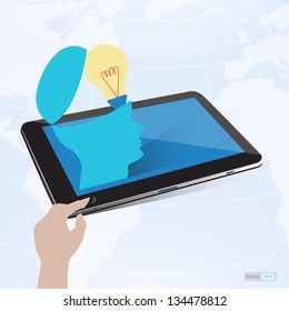 Tablet brain and light bulb  on tablet screen,vector eps10