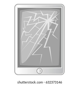 Tablet with broken screen icon in monochrome style isolated on white background vector illustration