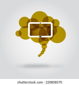 Tablet in bubble cloud. Illustration shows the tablet in the cloud. It can be used in publications of a cloud and mobile technology.