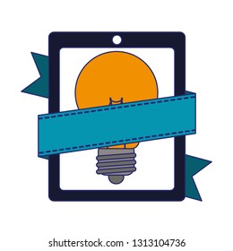 tablet with bulb light and blank ribbon banner