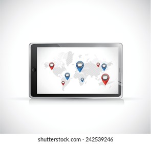 tablet business communication around the world. illustration design over a white background