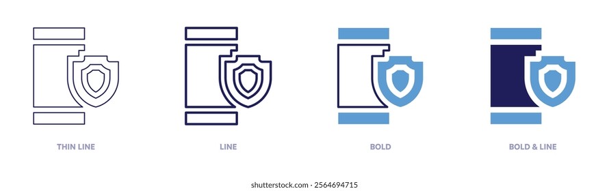 Tablet calibration icon in 4 different styles. Thin Line, Line, Bold, and Bold Line. Duotone style. Editable stroke.