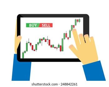 Tablet with candlestick graph
