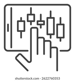 Tablet with candlestick pattern on screen vector electronic trading concept linear icon or symbol