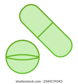 Icono plano del comprimido y la cápsula. Píldoras con iconos verdes en un estilo moderno y plano. Diseño de estilo de gradiente de drogas, diseñado para web y aplicación. Eps 10