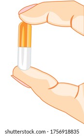 Tablet capsule in hand of the person