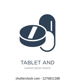 tablet and capsule medications icon vector on white background, tablet and capsule medications trendy filled icons from Human body parts collection, tablet and capsule medications vector illustration