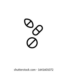 Tablet and capsule medications icon vector  in linear, outline style isolated on white background