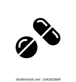Tablet and capsule medications icon vector  in black flat shape design isolated on white background