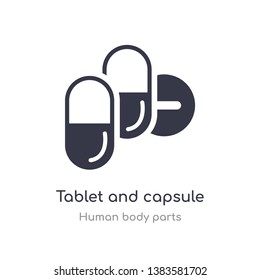 tablet and capsule medications outline icon. isolated line vector illustration from human body parts collection. editable thin stroke tablet and capsule medications icon on white background