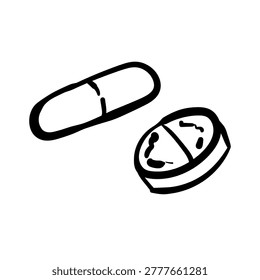 Tablet Capsule Medicine - Authentic Hand-Drawn Minimalist Pure Line Art Vector Illustration crafted, hand-drawn vector illustration captures the essence of raw, authentic artistry through its deliberate use of pure, unshaded linework. Eschewing the sterile precision of algorithmic generation, this piece embraces the nuanced, idiosyncratic imperfections that distinguish genuine human creativity, offering a distinctly organic and tactile aesthetic. Characterized by bold, expressive contours and a profound minimalist ethos, this versatile graphic asset is optimally suited for contemporary branding, editorial design, sophisticated apparel motifs, and edgy visual campaigns.

For bespoke illustrations, exclusive commercial licensing agreements, or comprehensive visual identity development tailored to your specific project requirements, direct inquiries and custom commissions are highly encouraged. Please reach out directly to collaborate.