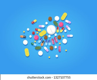 Comprimido, Cápsula, Píldora de forma aleatoria. Vector de fármacos farmacéuticos.