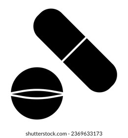Tablet and capsule solid icon. Pills vector illustration isolated on white. Drug glyph style design, designed for web and app. Eps 10