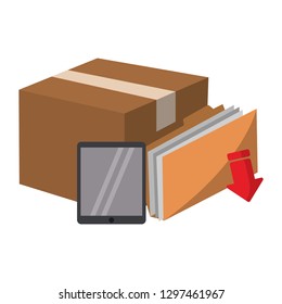 tablet cardboard box and folder downloading files