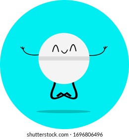 tablet cartoon character meditates on a blue background emotion of happiness eyes closed health and relaxation concept