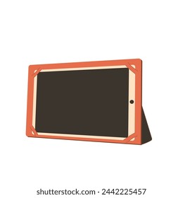 Tablet in case isolated on white background. Digital device for video. Vector flat illustration.