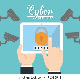 tablet cctv padlock cyber security system technology icon. Colorful and flat design. Vector illustration