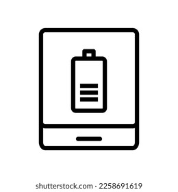 Tablet charge icon line isolated on white background. Black flat thin icon on modern outline style. Linear symbol and editable stroke. Simple and pixel perfect stroke vector illustration