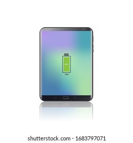 Tablet in charged mode. Drawing of a real tablet with a charged battery.