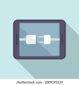 Tablet charging icon flat vector. Battery charge. Low electricity tablet