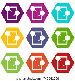 Tablet chatting icon set many color hexahedron isolated on white vector illustration