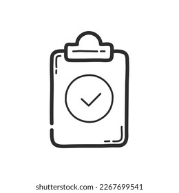 Tablette mit Markierungsfeld-Symbol. Handzeichnung Design Stil. Vektorgrafik.